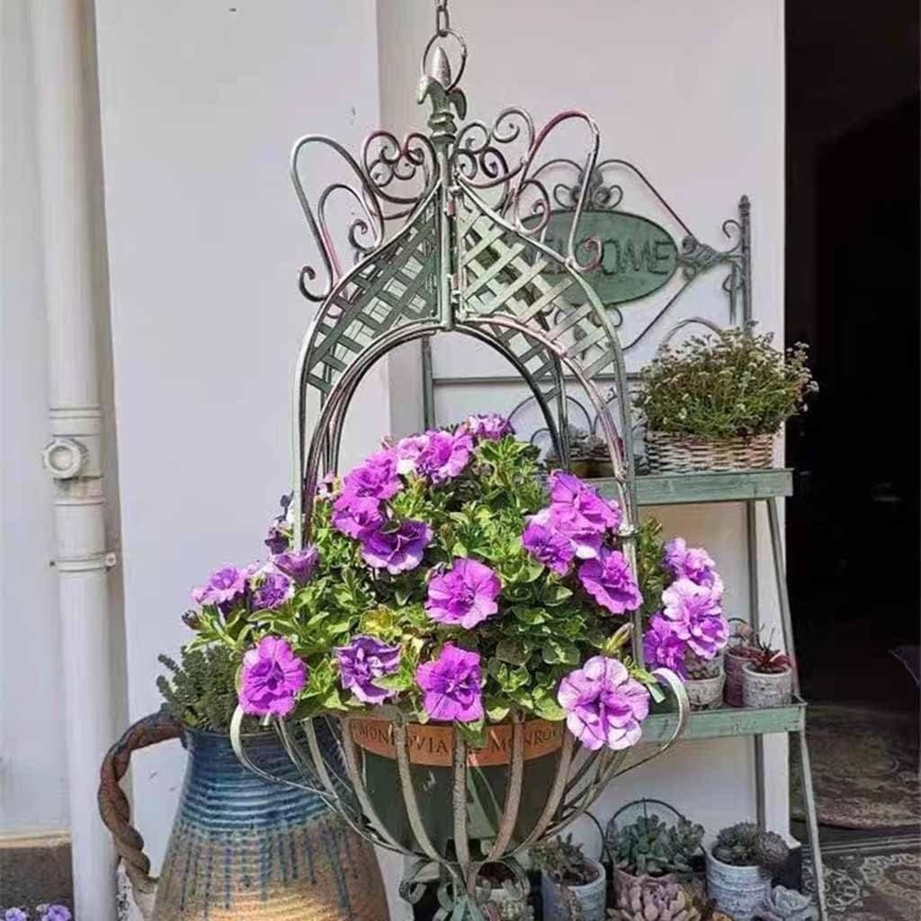 Panier de fleurs suspendu en fer forgé avec chaîne | Jardinière décorative intérieur/extérieur pour balcon, véranda et terrasse