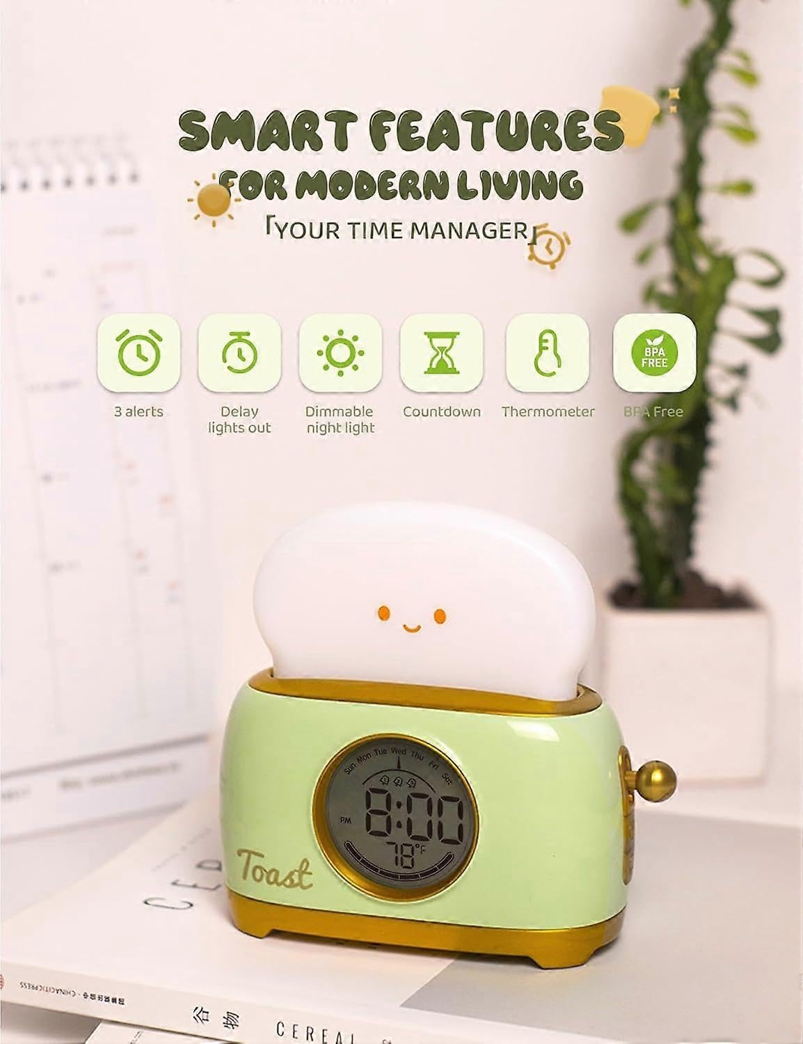 Niedliche Toaster-Lampe, niedlicher Wecker, Kinderuhr, Kinderuhren für Schlafzimmer, verstellbare Helligkeit, digitaler Wecker, Geschenke für Kinder, Mädchen, Jungen
