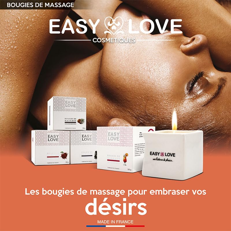 Easy Love – Bougie de Massage Gourmande Lune de Monoï – 150g – Bougie Sensuelle à l’Huile Chaude – Fabriquée en France – Pour Massage Érotique et Préliminaires Romantiques