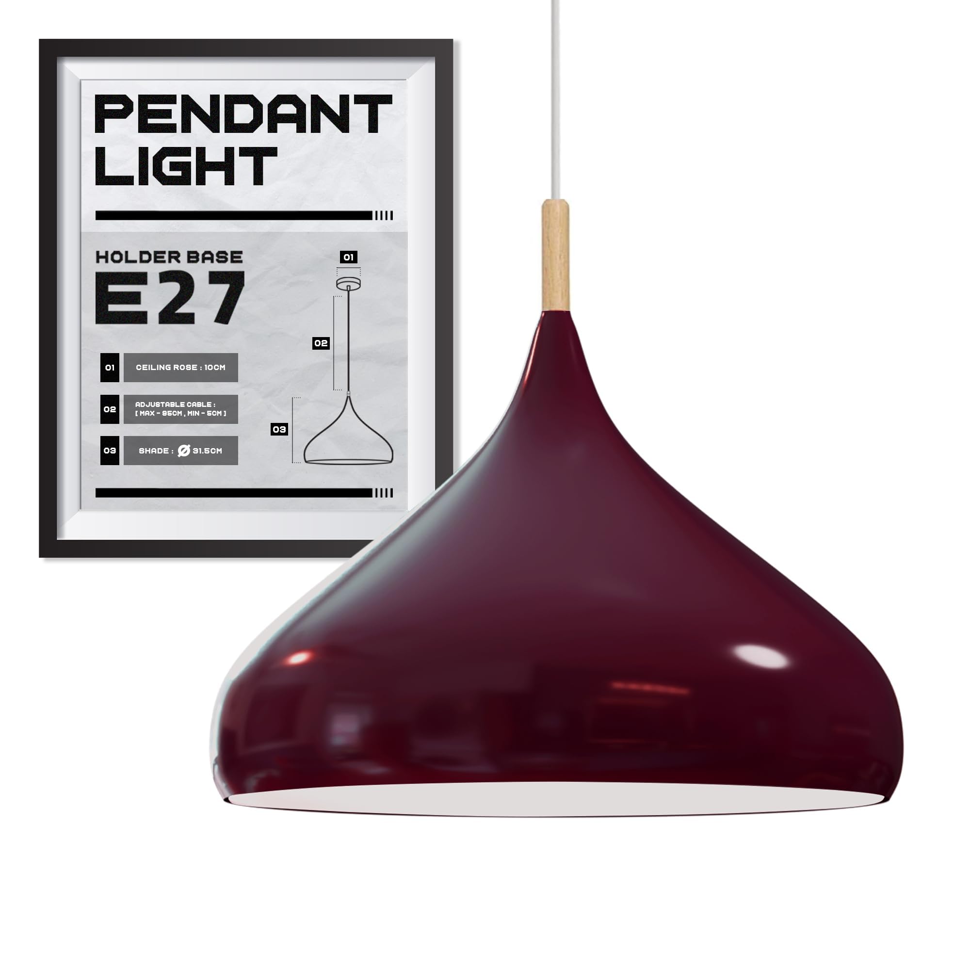 LEDSone Modern Mosque Shaped Pendant Light Shade Industrial Hanging Ceiling Lighting Ideal for Dining Room Bar Clubs & Restaurants (Burgandy)