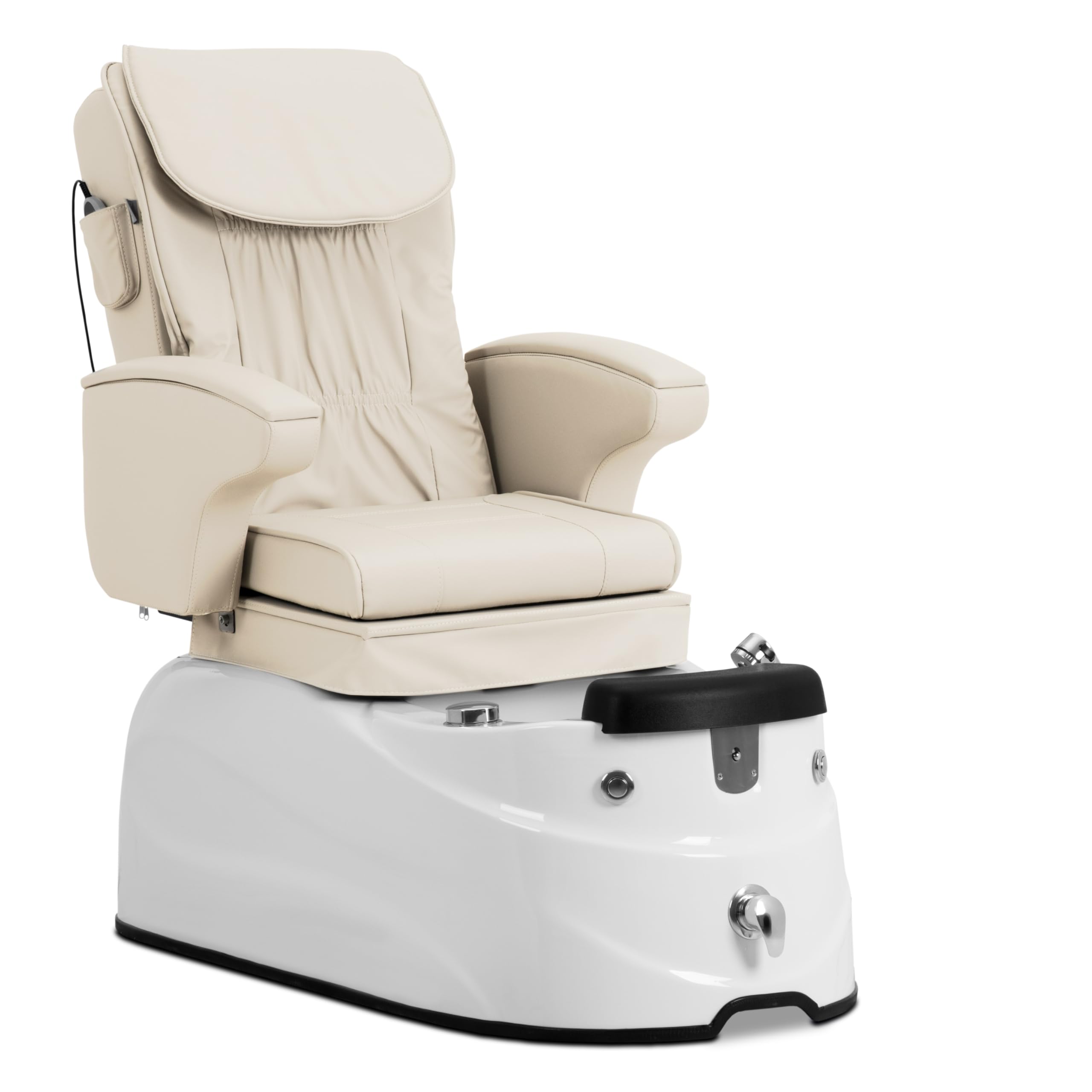 Physa Fußpflegestuhl elektrisch mit Fußwanne, Massagefunktionen, Beleuchtung 105 W 150 kg Creme/weiß Kosmetikliege Pedikürestuhl Stuhl für Fußpflege