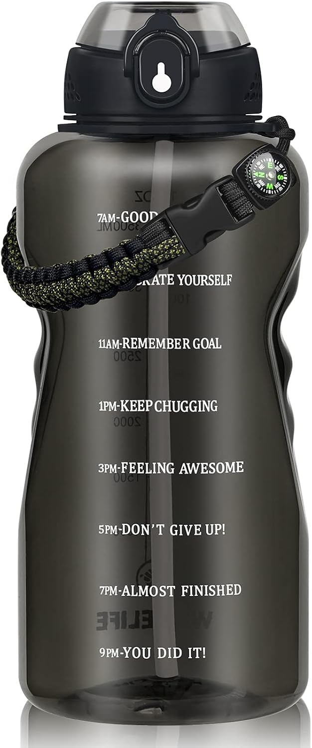 Large 1 Gallon/128 OZ Motivational Water Bottles with Time Marker & Straw, BPA Free Tritan Leakproof Big Water Jugs with Removable Paracord Handle, Sports Water Bottle for Gym, Sports & Outdoors