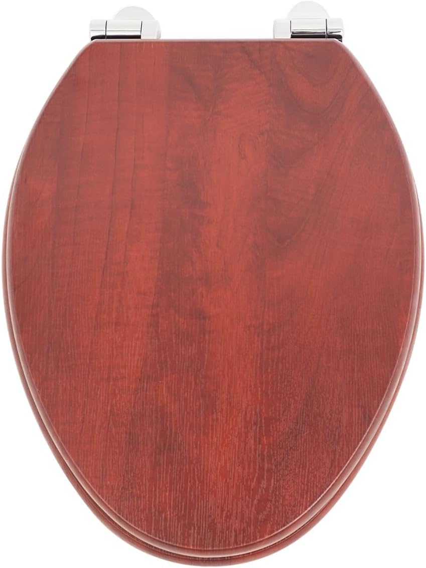 Elongated Wooden Toilet Seat with Durable Soft Close Metal Hinges, Quiet and Slow Close Oblong Wood Toilet Seat with Colored Decorative Patterns, Easy Clean and Install
