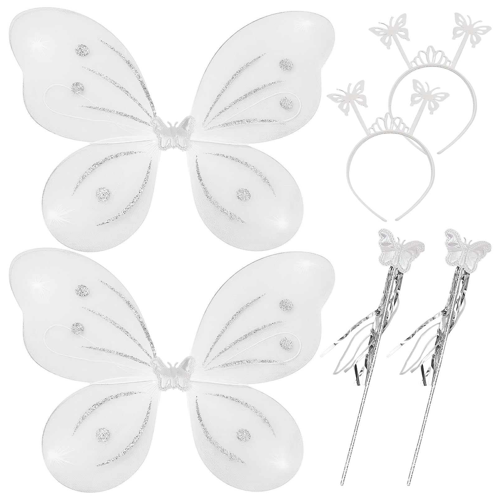 Mnuwoee 6 Pcs Fairy Wings Set, Butterfly Fairy Wings and Wand Kit White