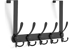 Ravinte Over the Door Coat Hanger, 5 Hooks for Hanging Clothes, Bathroom, Heavy Duty