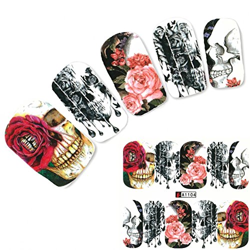 JUSTFOX - Nagel Sticker Tattoo Nail Art Totenkopf Rosen Cover