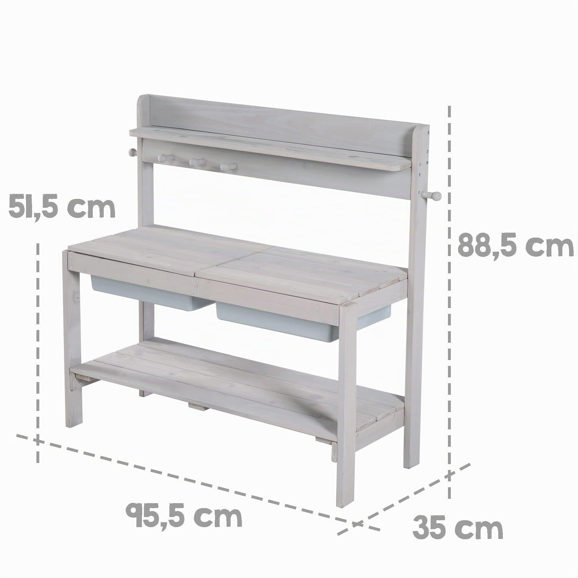 roba Cocina de Juguete para Niños de Madera + 2 Cubetas y 2 Tapas Desmontables - de 18 Meses - Mesa de Barro para Juegos al Aire Libre - Acabado en Gris