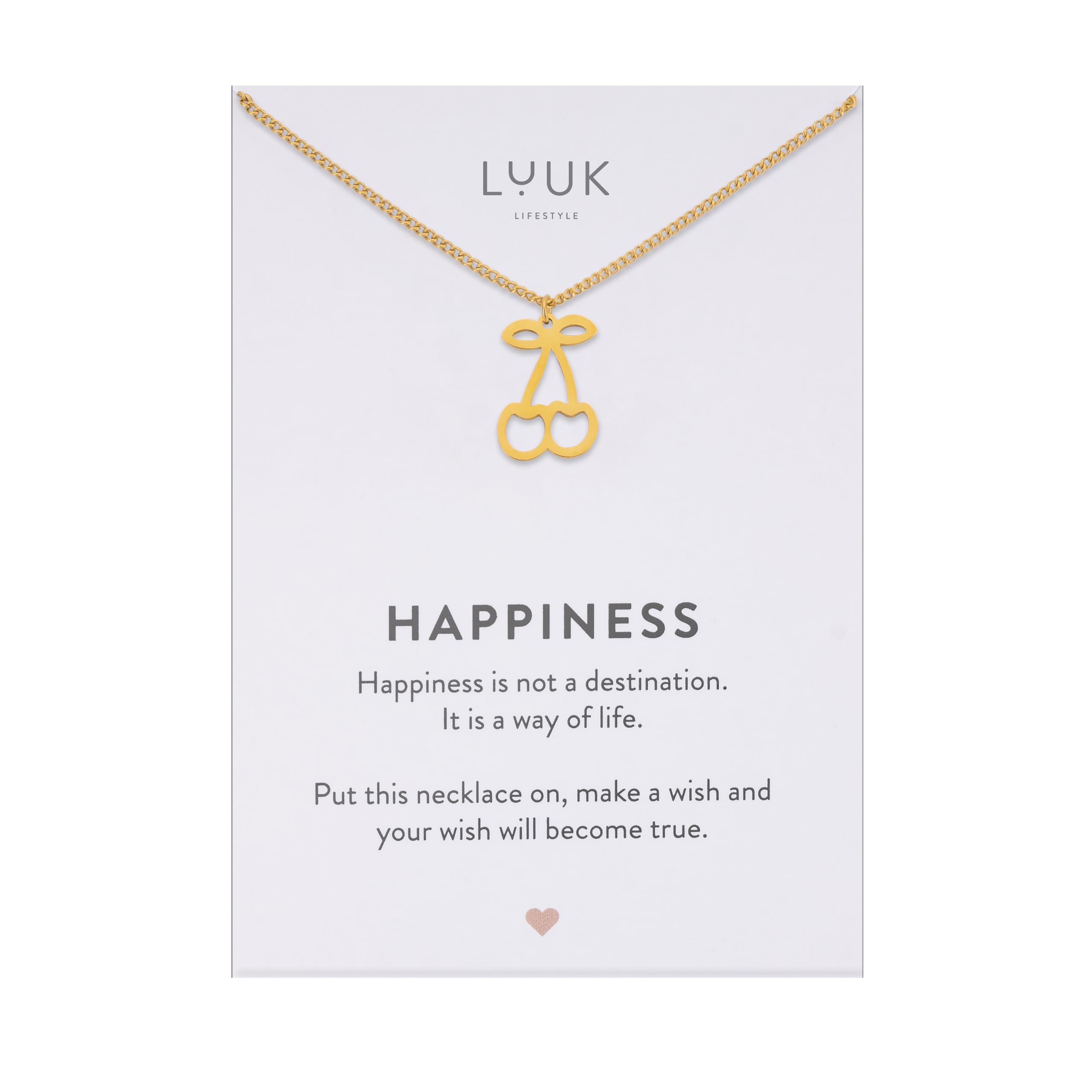 LUUK LIFESTYLE Collana con ciondolo diverso e acciaio inossidabile 50 cm, con carta HAPPINESS, idea regali donna, lei, ragazza, compleanno, portafortuna, gioielli elegante, argento, or, rosa