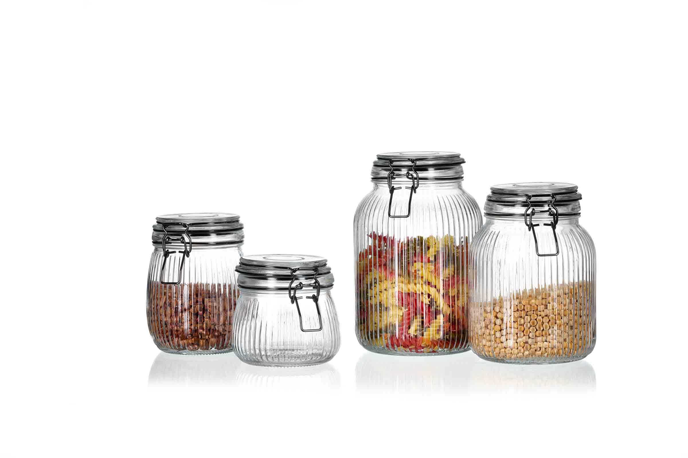 Ritzenhoff & Breker Runa Vorratsglas mit Clip-Verschluss 750 ml 6er Set, Maße: 11 x 11 x 14 cm, Vorratsbehälter mit Bügelverschluss
