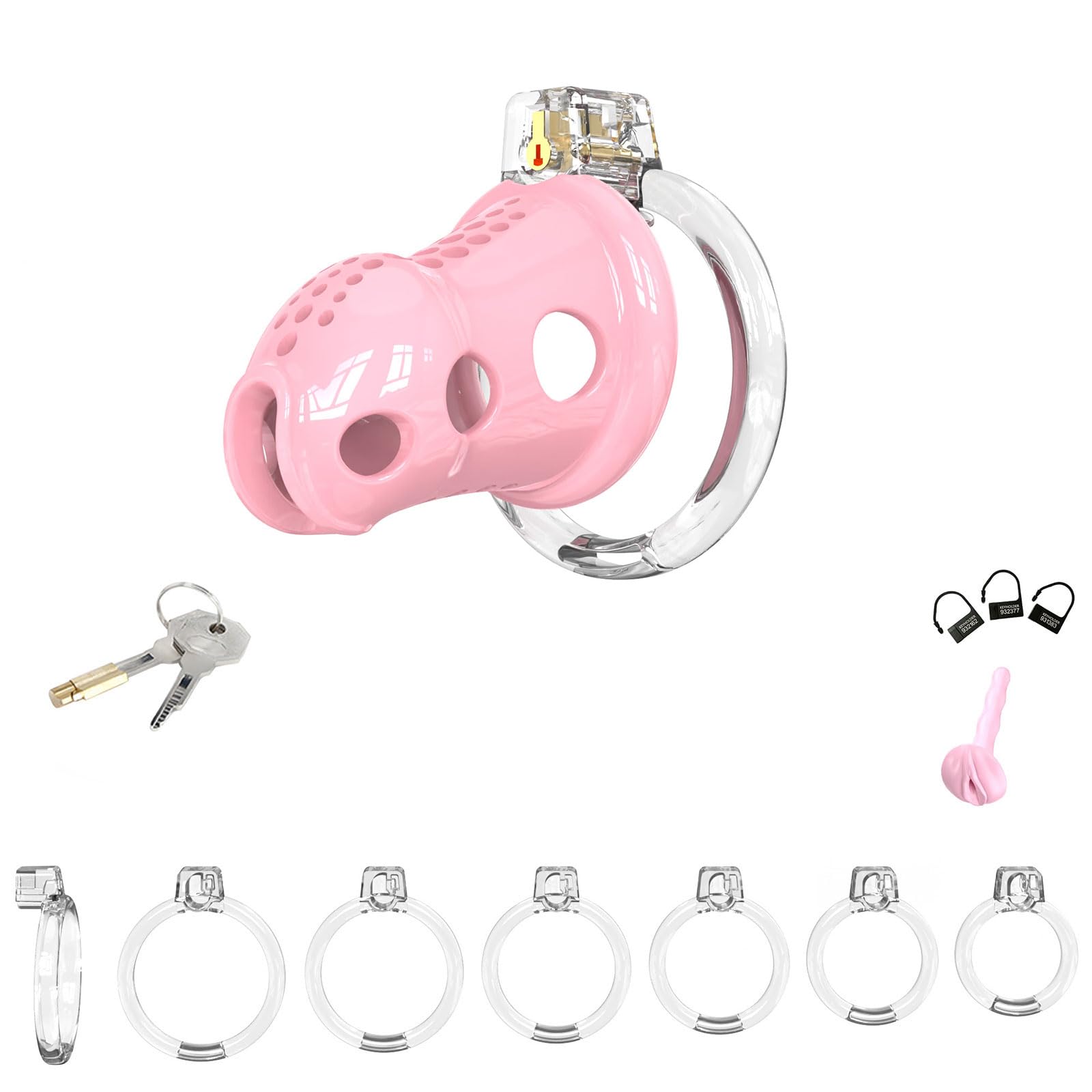 Herren Silikon Keuschheitskäfig Set Belüfteter Peniskäfig Gurt 6 Penisringe und Katheter Keuschheitsgürtel SM Rollenspiel Cock Cage Peniskäfig Gerät Sexspielzeug für Männer (Pink-L)