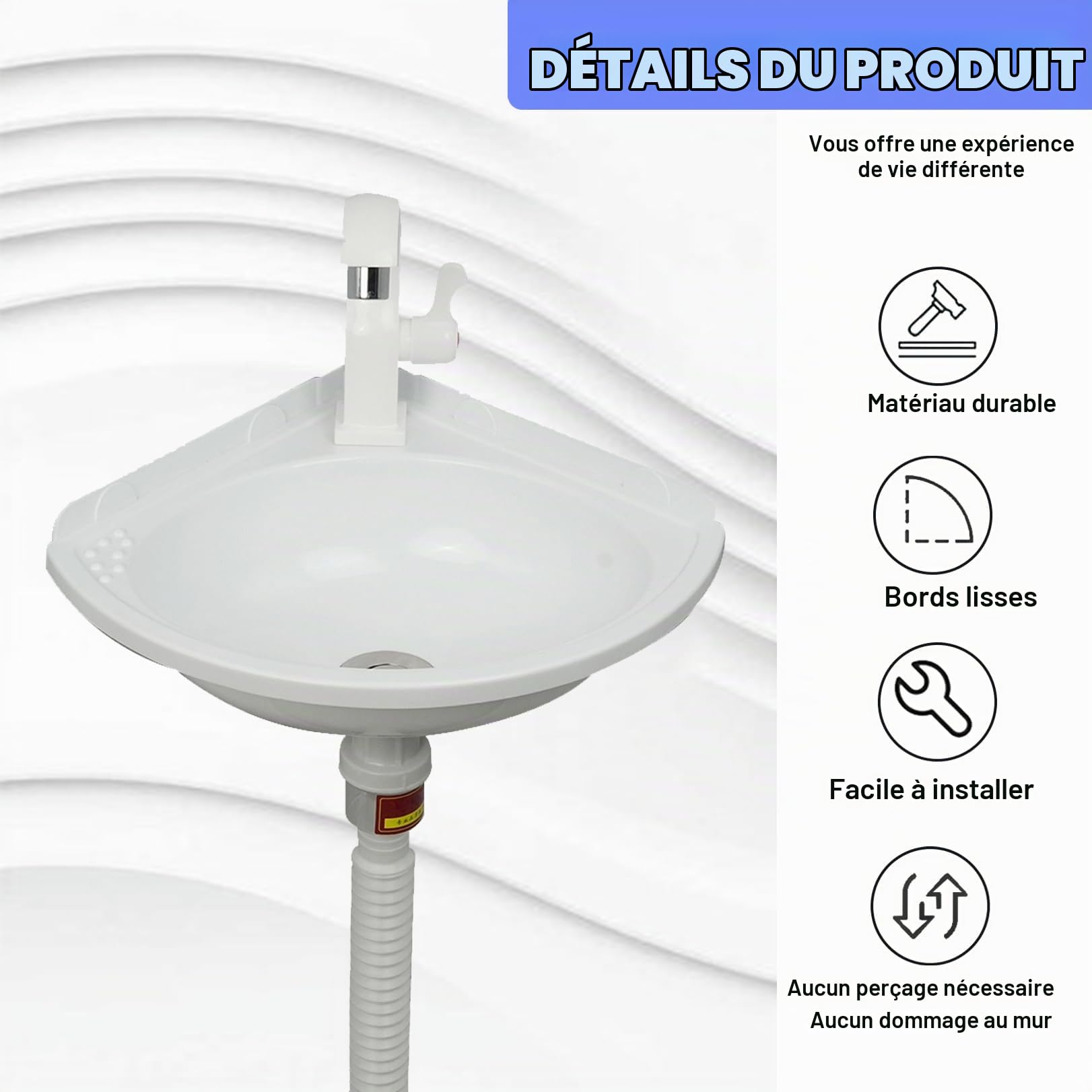 Lavabo d'angle Petit Évier Mural en Plastique Lavabos de Salle de Bain Suspendre Mini Lavabo de Camping-car, Lave-Mains d'angle Extérieur Pour Caravane Toilettes Sous-sol