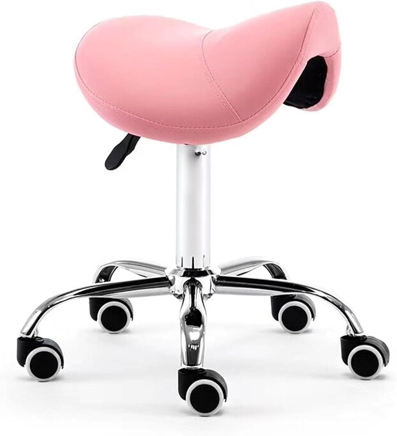 Saddle Chair Ergonomic Stool | Adjustable Rolling Swivel with Wheels PU Leather Dental, Tattoo, Beauty, Massage, and Lash Office Seat 200kg Weight Capacity(Pink)