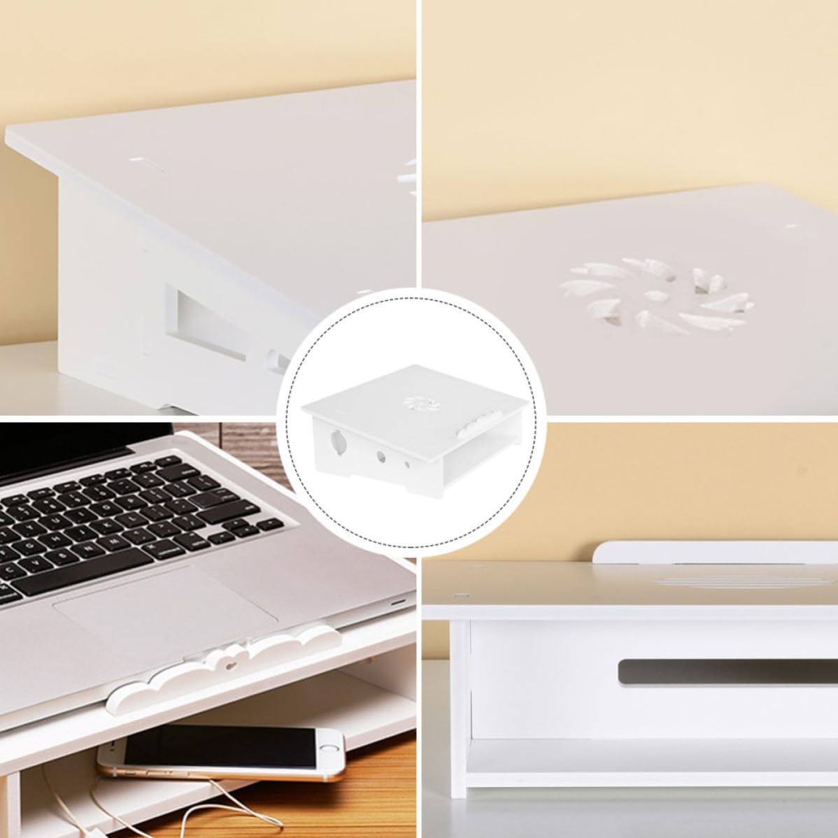 MAGICLULU Supporto per Laptop Rialzo Computer Portatile Funzione di Raffreddamento e Storage, Supporto Display, in Wood Plastic Board, Bianco, per Casa e Ufficio