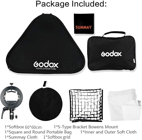 Miniatura 7 de GODOX Caja de luz plegable de rejilla 23.6x23.6 in 24x24in con soporte de flash S2 soporte Bowens Mount para estudio flash fotografía Speedlight