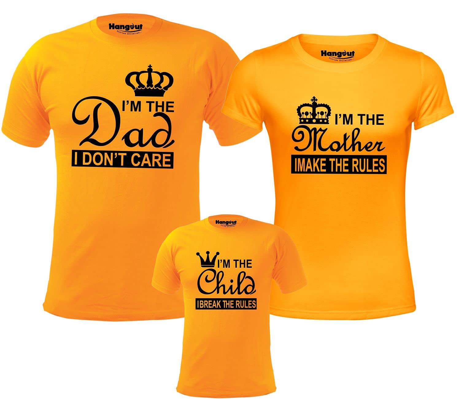 Hangout HubHH100 Family-Men's Women's & Boy's |Cotton | Printed Regular Fit T-Shirts |Set of 3 | Matching Twinning Family Tees