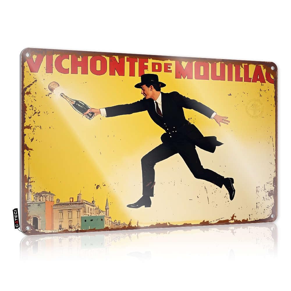 Sujd Colour Hanging Decor Rustic Gift For Camper | Vintage Champagne Advertisement Featuring A Man In A Suit Holding A Bottle Of Large Metal Wall Decor For Kitchen Home(20X30cm)
