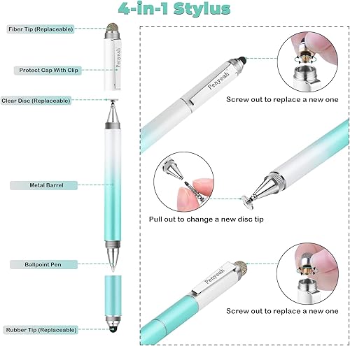 Miniatura 8 de Penyeah Lápiz óptico (4 en 1), lápiz capacitivo universal para teléfonotableta para iPhoneiPadProMiniAndroidSamsungFire y todas las pantallas