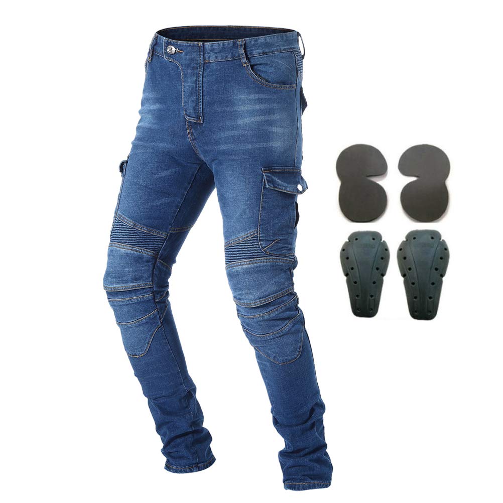 Pantaloni da moto, per uomo, Jeans in denim per motociclismo con armatura e 4 ginocchiere
