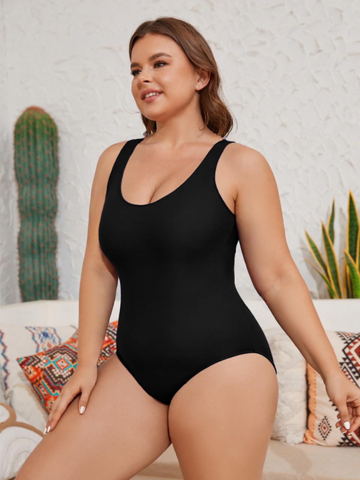 SEHKINI Costume da Bagno Intero da Donna con Schiena Incrociata e Controllo della Pancia Sportivo Taglie Forti