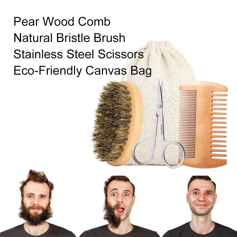 Cerioll Spazzola Da Barba Con Setole, Spazzola Da Barba Con Setole Di Cinghiale, Spazzola Per Barba Uomo, Pettine Da Barba E Set Di Spazzola Per Uomo, Con Pettine Per Barba, Forbici Da Barba