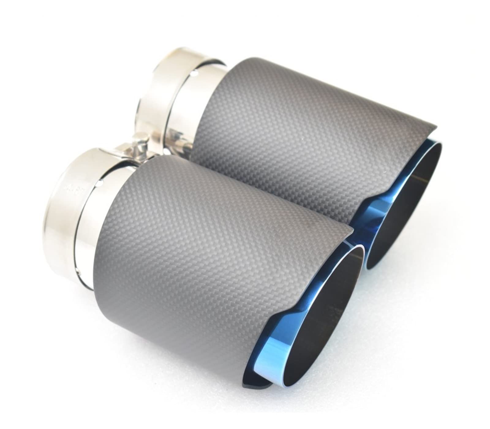 Exhaust Tip Y Dual Blue Foil Forged Carbon Fiber Akrapovic Double End Real Carbon H Style Glossy Carbon Fiber Blue Exhaust Tip 2.5 To 3 Inch Clamp On
