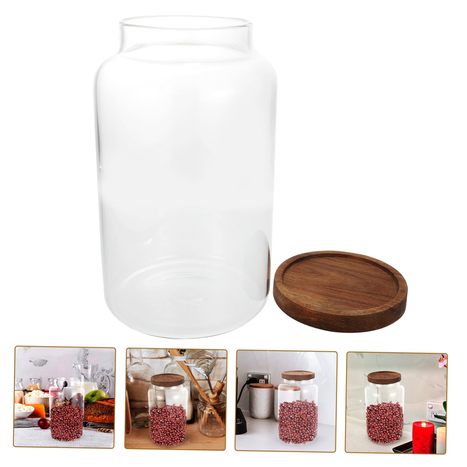 Luftdichtes Glas Aufbewahrungsgefäß 2, 8 L mit Holzdeckel | Mehl und Lebensmittel, Flacher Boden, Transparent, Vorratsglas für Küche und Schreibtisch