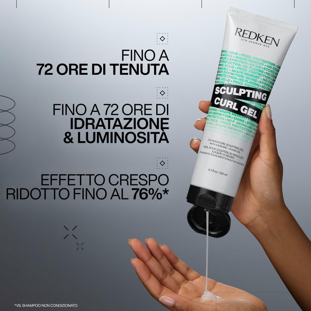 Redken, Gel Fissante Ricci 72h, Idrata & Definisce i Ricci, Arricchito con Olio di Jojoba & Squalane, Capelli Ricci, Mossi & Crespi, Senza Siliconi, Curl Stylers, 250ml