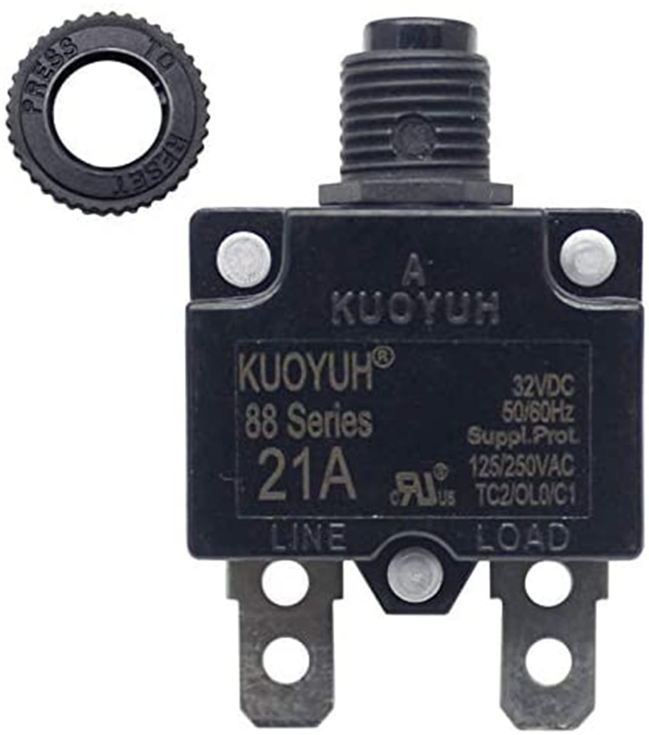 Genuine KUOYUH USA 13-21 Amps 88 Series Quick Connect Terminals Push-to-Reset Thermal Circuit Breaker with Transparent Waterproof Button Dust Cover (1-Pack) (13A)