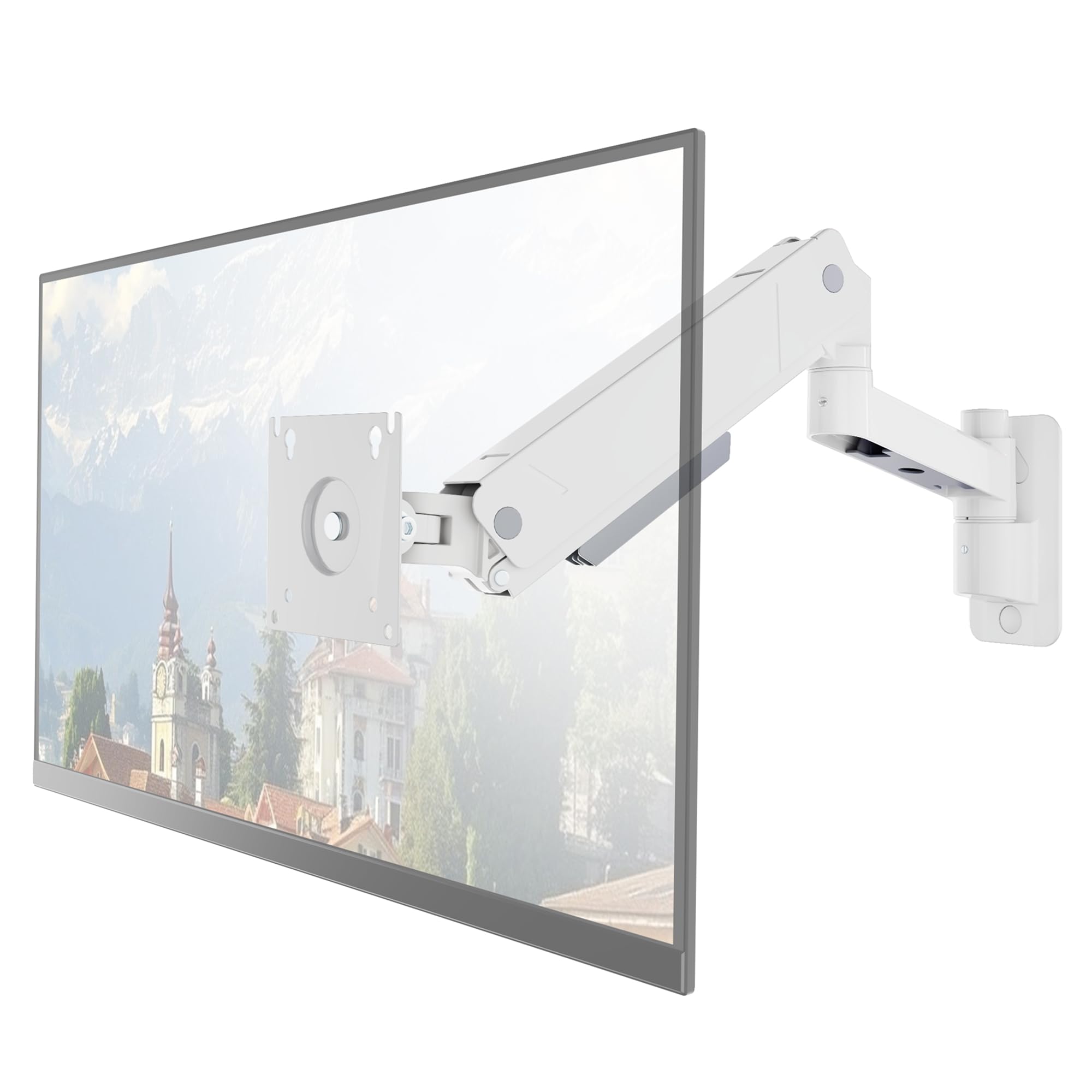 monTEK Monitor Wandhalterung 17-45 Zoll, Weiß | Bis 16 kg, Neigbar Schwenkbar Drehbar, Höhenverstellbar Full Motion, VESA 75x75/100x100 mm