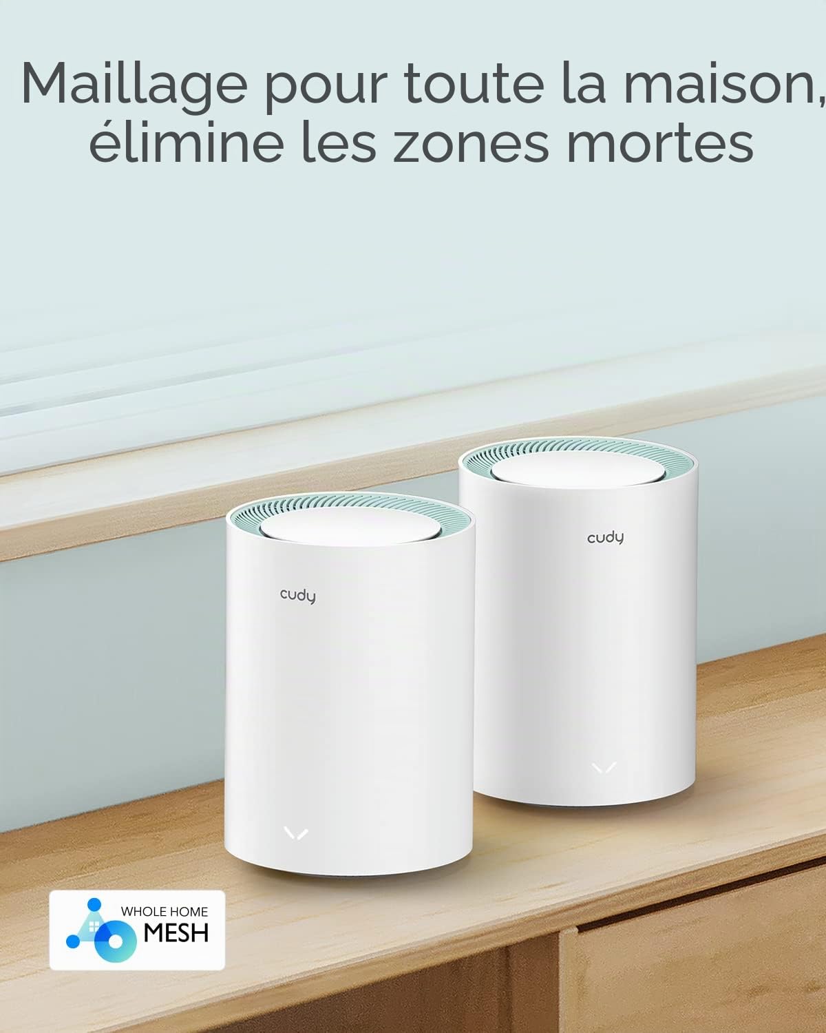 Cudy AC1200 Système WiFi Gigabit Whole Mesh - Double Bande - Extension WiFi - Ports Gigabit - Antennes à Gain élevé - VPN - Cloudflare - Connectez jusqu'à 100 appareils - M1300(Lot de 2) | Wi-Fi 5 bi-bande à 867 + 300 Mbps, 2 ports GbE, réseau maillé tran
