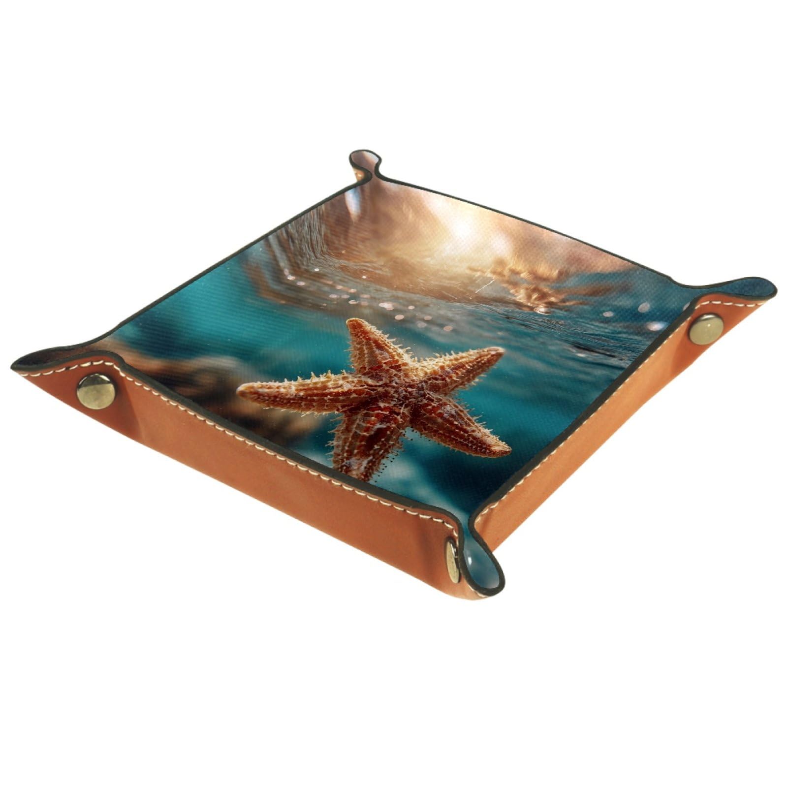VAPOKF Underwater Starfish Portable Folding Dice Rolling Tray, Microfiber Leather Dice Holder for Dice Games Like RPG, DND and Other Table Games