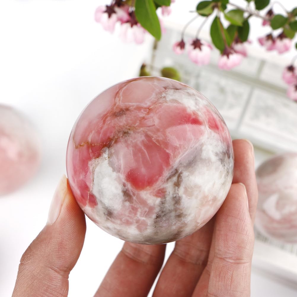 Decoration Stone Crystal Ball with Wood Stand, Opal Crystal Sphere Decor,Versatile Desktop Crystal Ball Ornament for Stylish Home Display,50~60mm