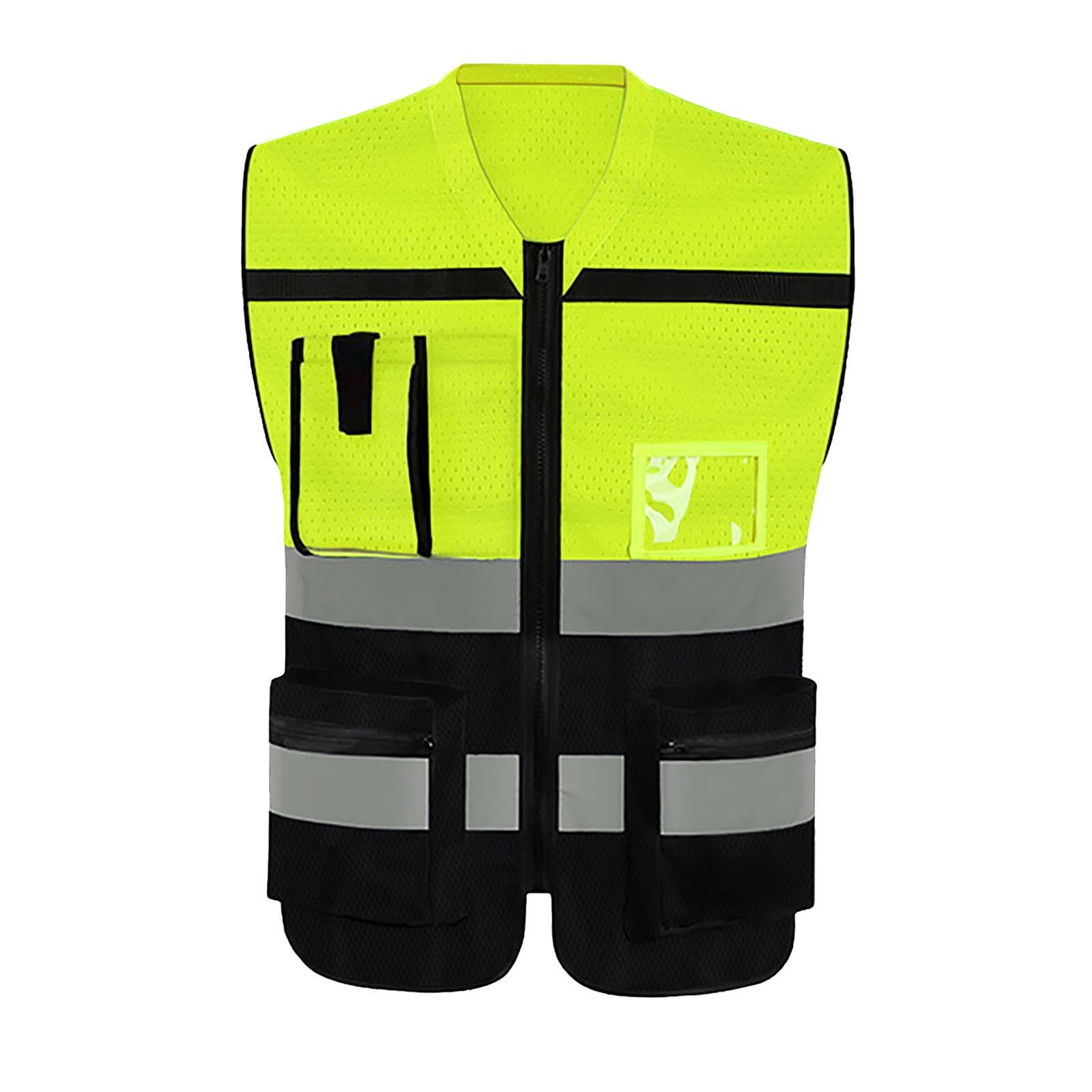 Chaleco Reflectante de Alta Visibilidad con Bolsillos con Cremallera para Caminar Nocturno