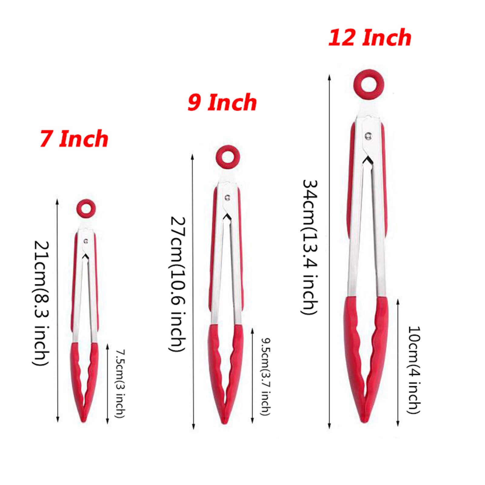 Pinzas de silicona de 7, 9 y 12 pulgadas, resistentes al calor, antiadherentes, para cocinar, servir, parrilla, barbacoa, ensalada, cocina, barbacoa, herramienta de acero inoxidable con punta de