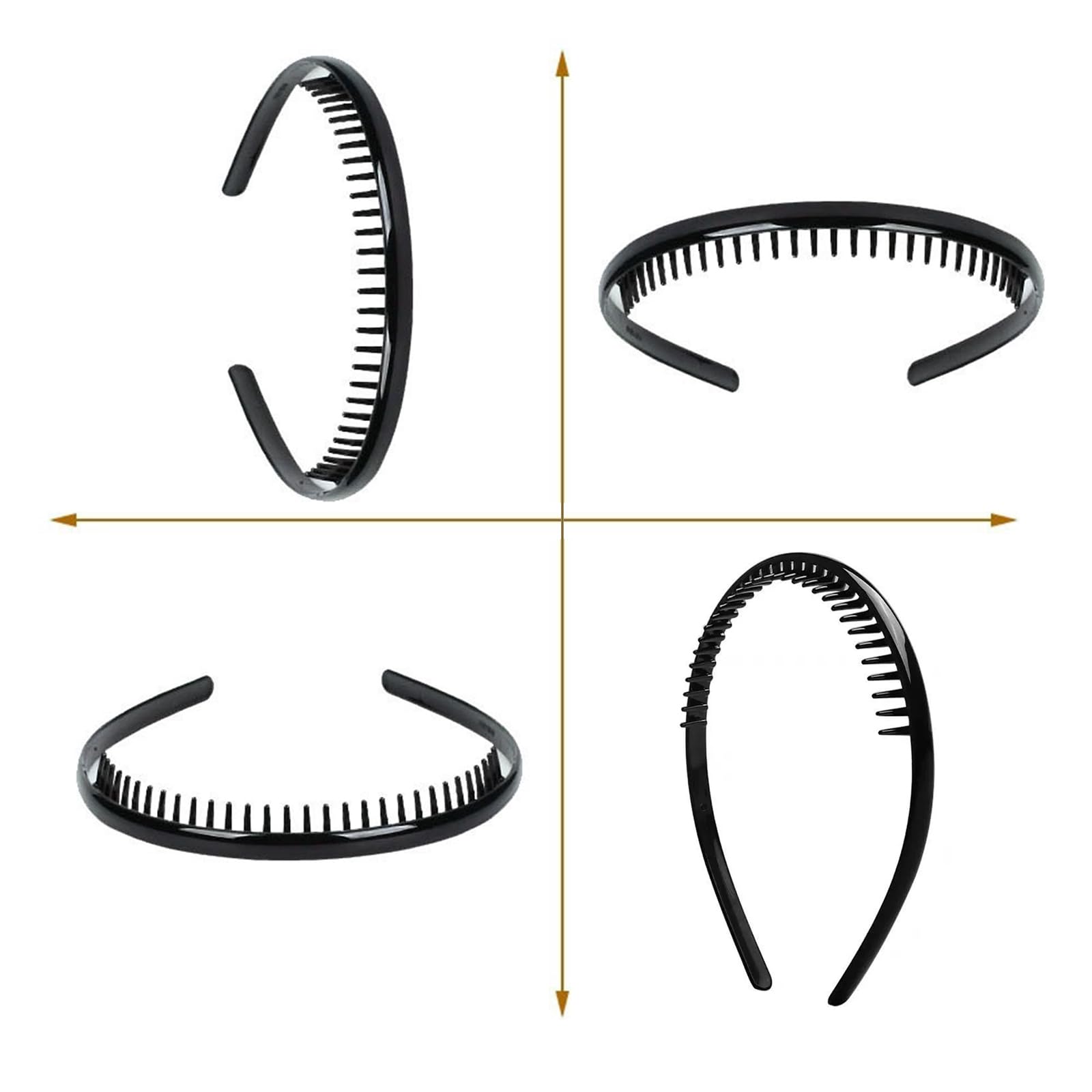 Ling & Bai 4Pcs Unisex Headbands Fashion Teeth Hairbands Black Plastic Anti-slip Hairband Sports Headdress Hair Accessories for Women Men (Black - Image 3