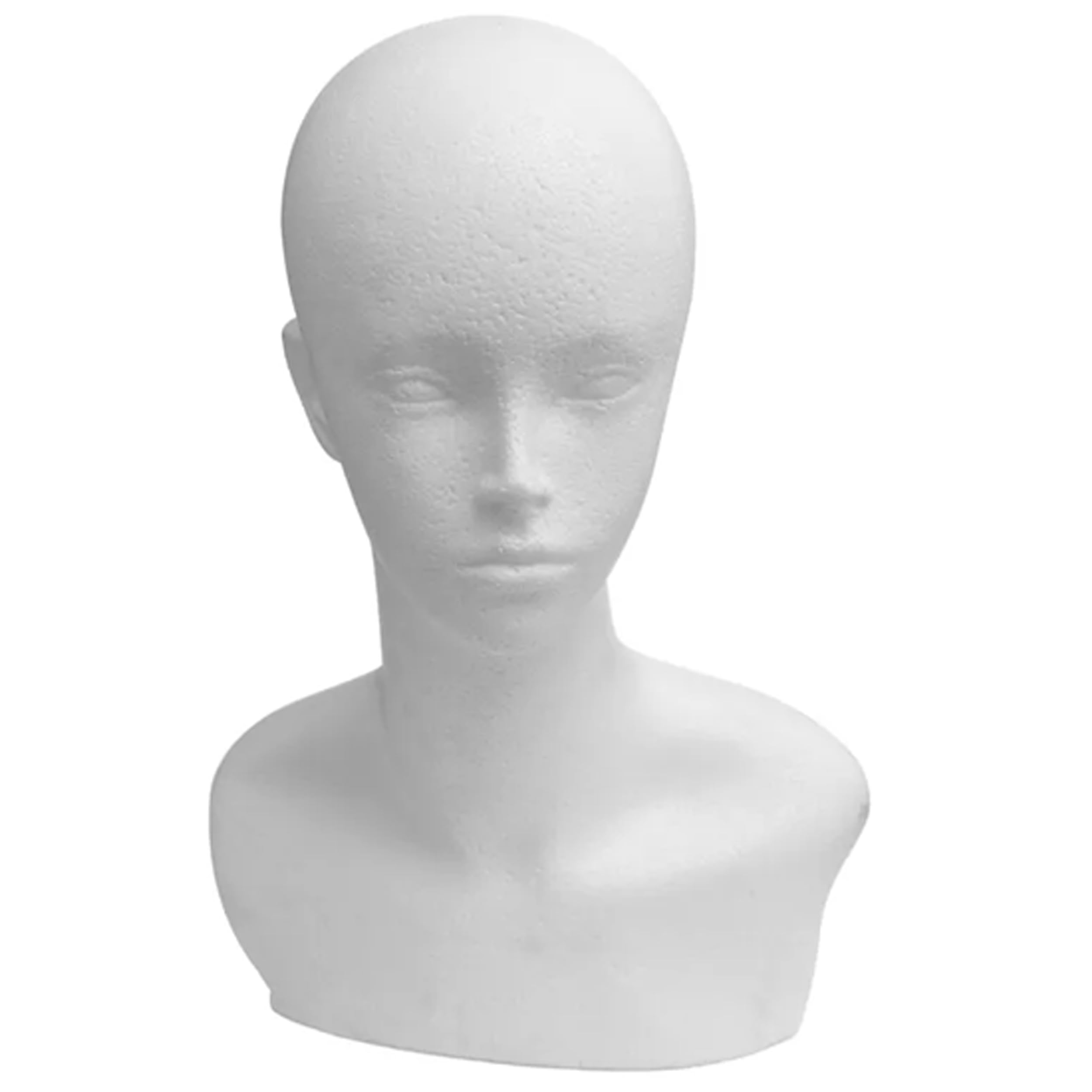 Polystyrene and Plastic Mannequin Display Male & Female Head in White, Silver, Black - Swan Neck and Durable Plastic (1 x Female Shoulder Head)