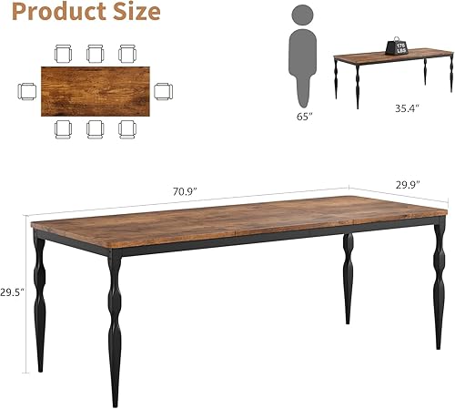 Miniatura 2 de Mesa de comedor de granja IDEALHOUSE de 71 pulgadas para 6-8 personas, mesa de cocina rectangular de madera con patas resistentes, mesa de cocina y