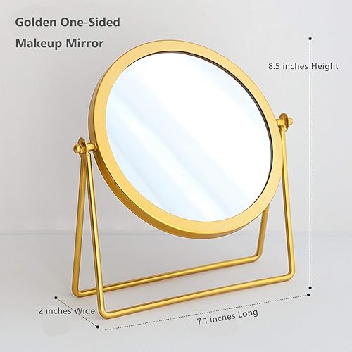 Miniatura 8 de Espejo de maquillaje de mesa dorado de 2 caras, espejo de tocador de doble cara con aumento de 2X, espejo de tocador de rotación de 360 (dorado,