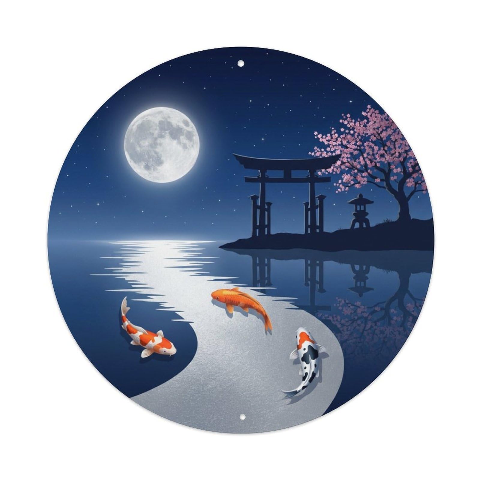 Galvaxio Style Japanese Koi Fish Moonlit Path Silver Water Metal Tin Sign