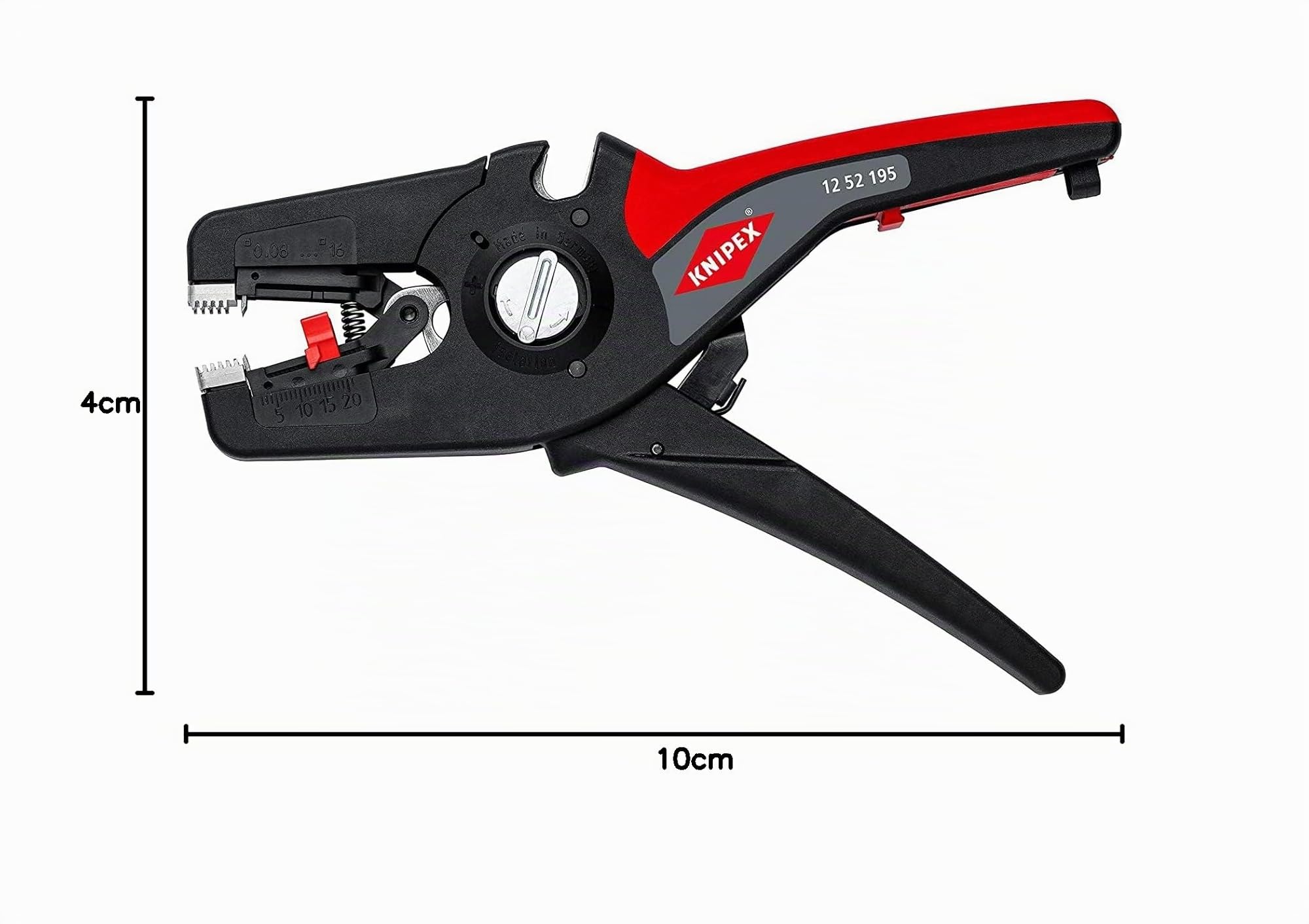 KNIPEX PreciStrip16 Automatische Abisolierzange, in Blister, 0,08-16 mm², Feinjustierung, einstellbarer Längenanschlag, 12 52 195