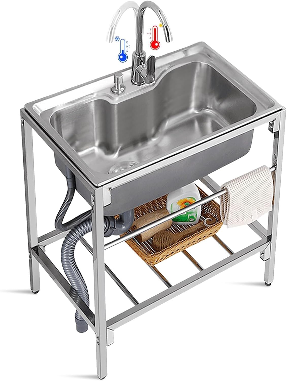 TAXXII Stainless Steel Free Standing Commercial Kitchen Sink, Outdoor Utility Sink Set for Backyard, Garage, Laundry Room
