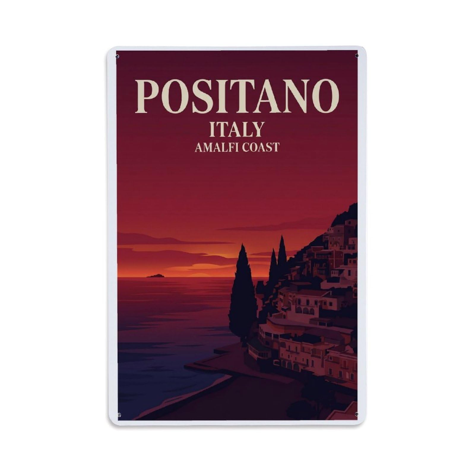Vintage Travel Positano Italy Garnet Metal Tin Sign Plaque Wall Decor for Cafe, Club Bar, Office, Garden Metal Poster 8x12Inch