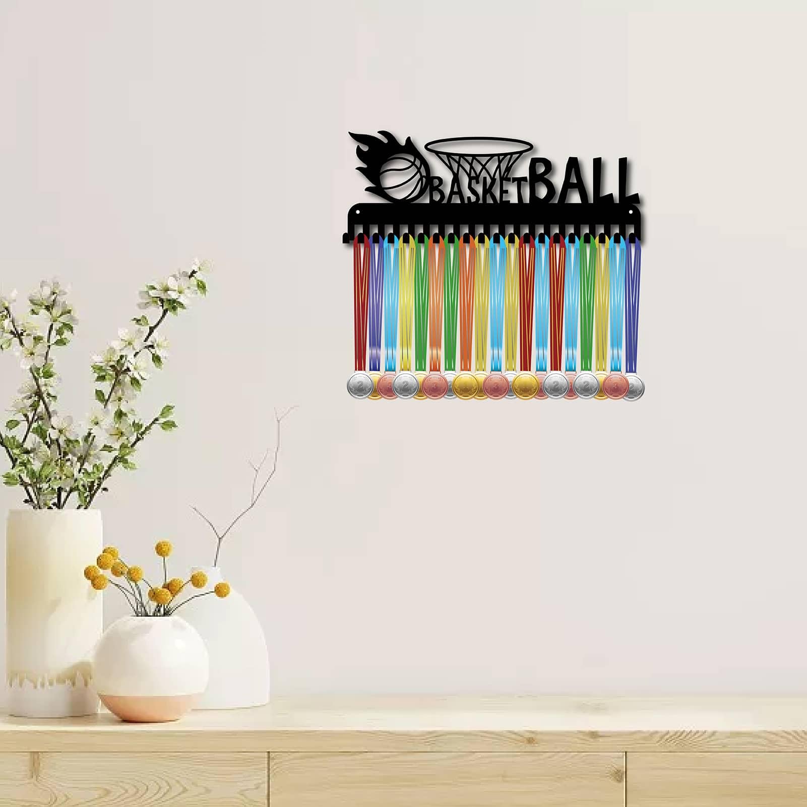 CREATCABIN Porte-médailles Sport - Support Mural 29x13cm - 40+ Médailles - Noir
