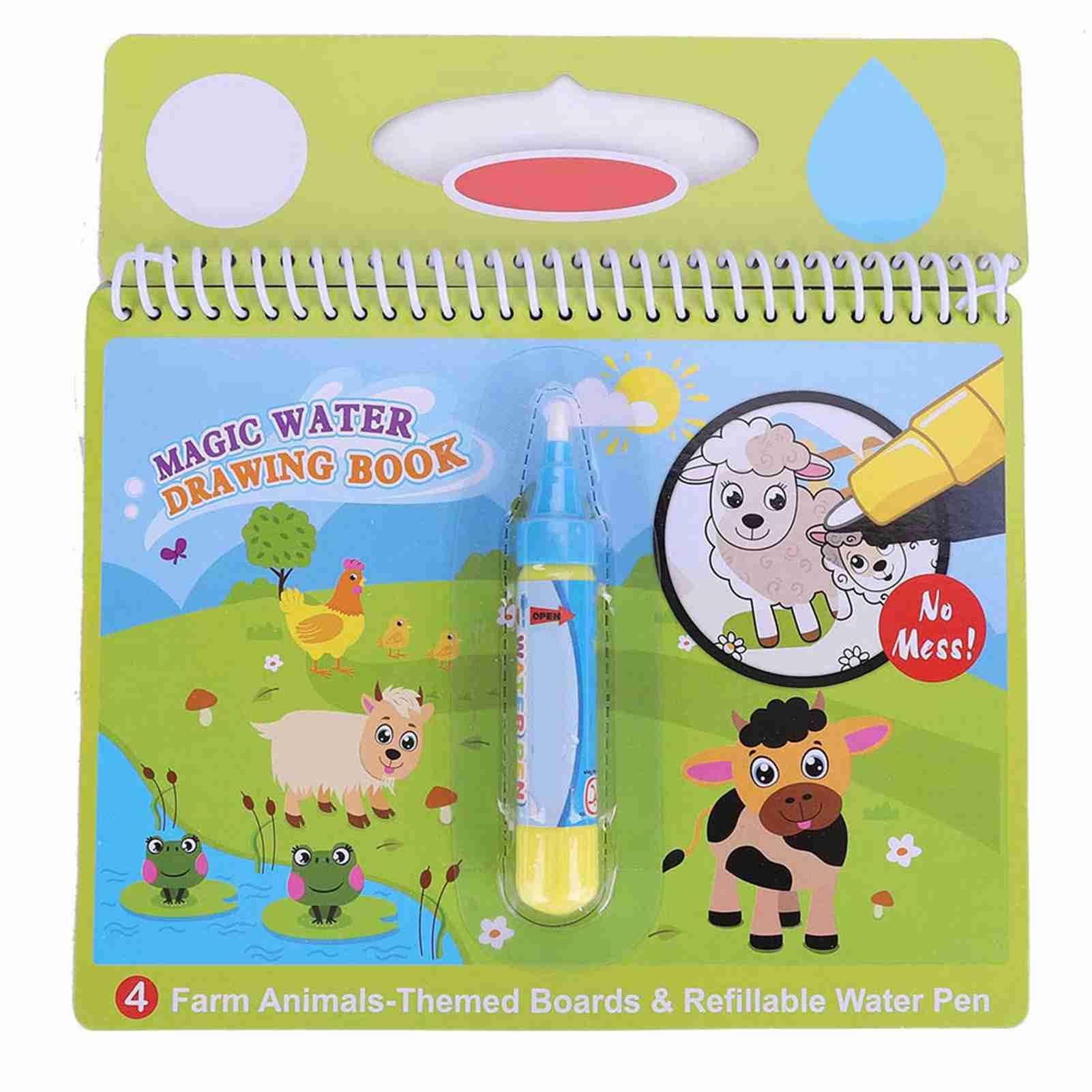 Water Drawing Painting Mat, Reusable Drawing Mat Portable Drawing Painting Book Coloring Early Educational Toy for Kids Children Toddlers(Farm)