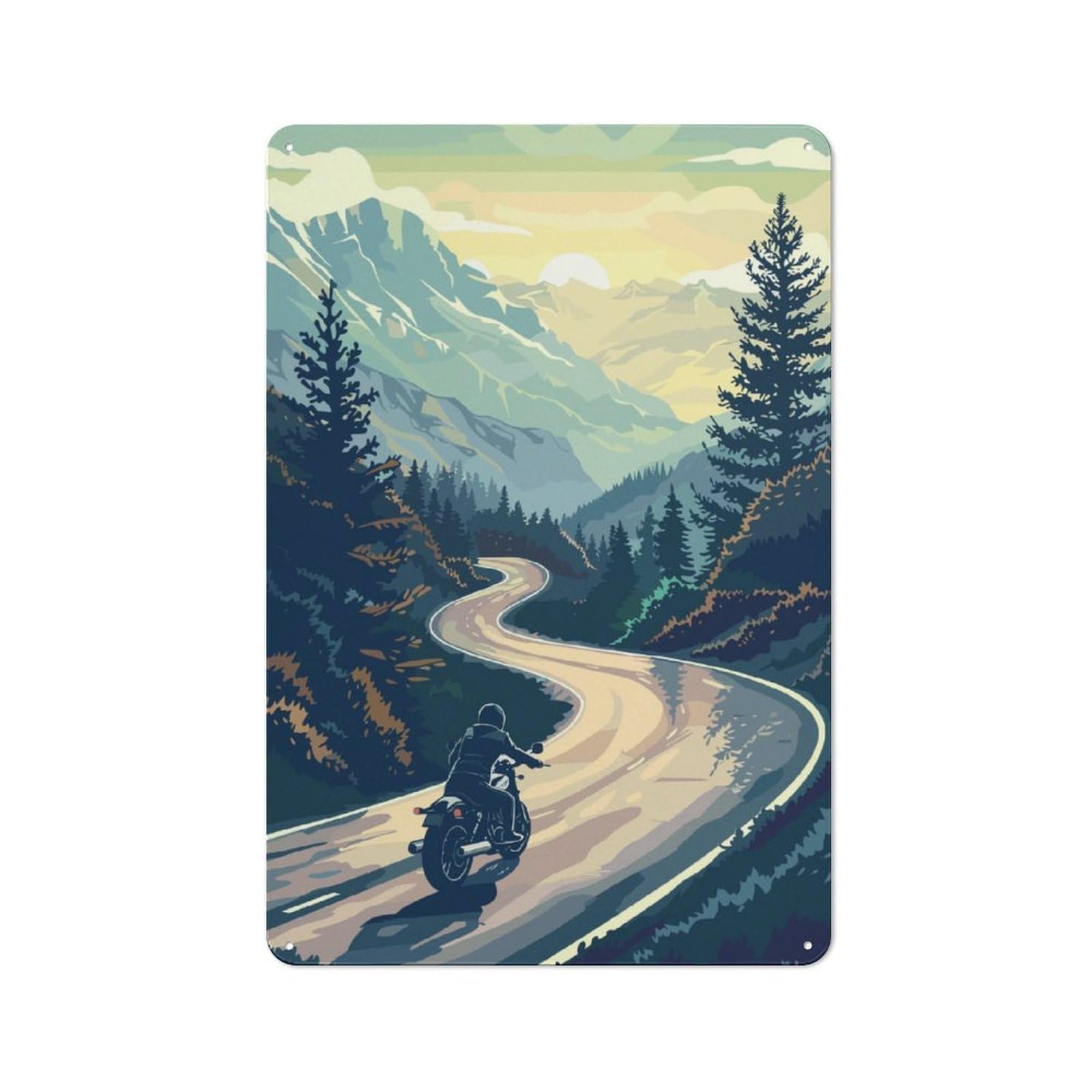 Junmoney Mountain Motorcycle Tin Wall Plaque 30X20cm With For Living Room Or Hallway, For Garage, Workshop And Man Cave Decoration