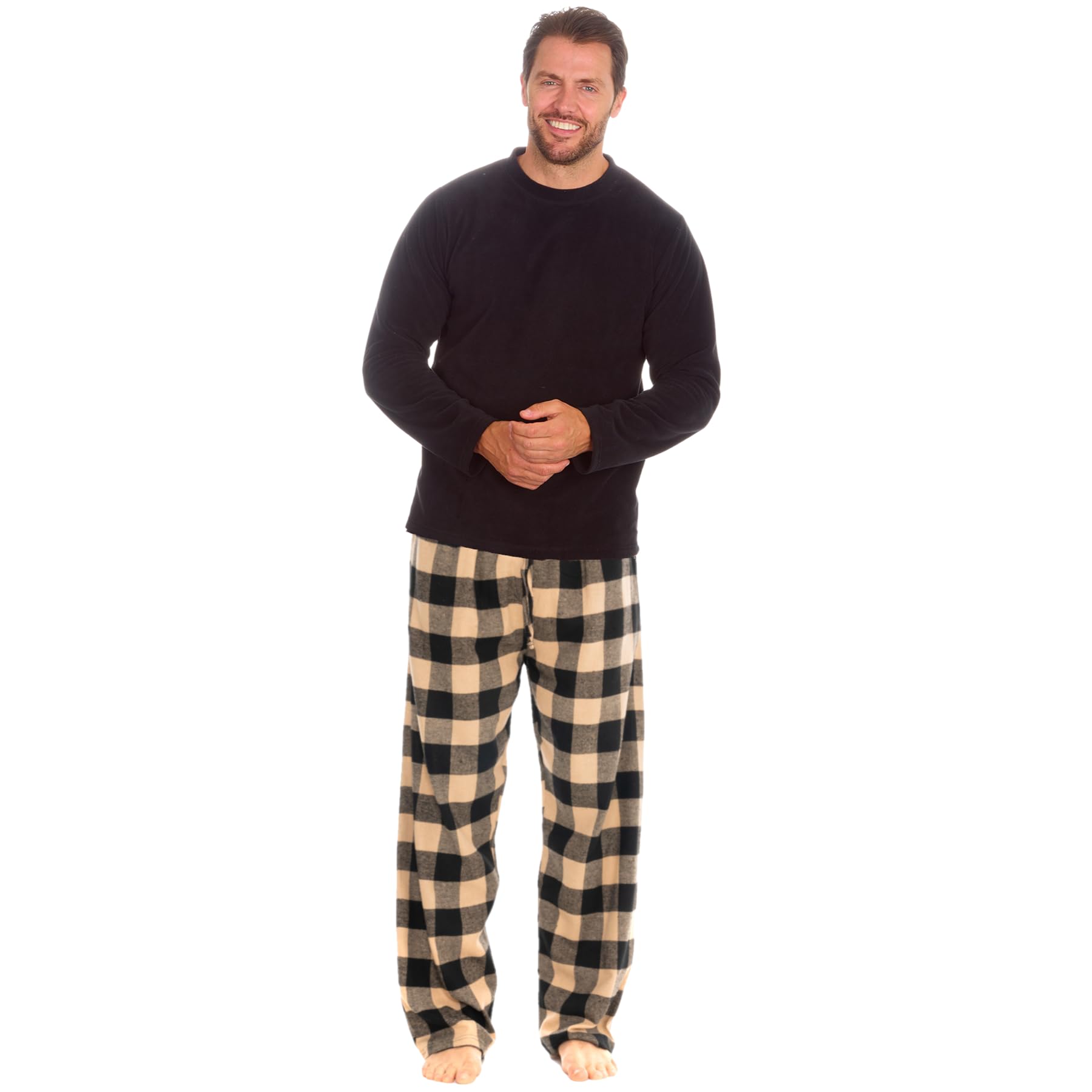Style It Up Men's Pj Set - Black/Black Fleece Flannel Pyjama Set Lounge Top Pants Pjs Pajamas Nightwear Gift Warm, (Blk-Bk-Pink, Xxl)