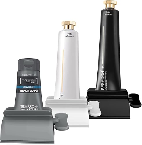 LAMY Exprimidor de pasta de dientes accesorios de baño dispensador de pasta de dientes juego de 3 piezas exprimidor de tubo rodante para pasta de