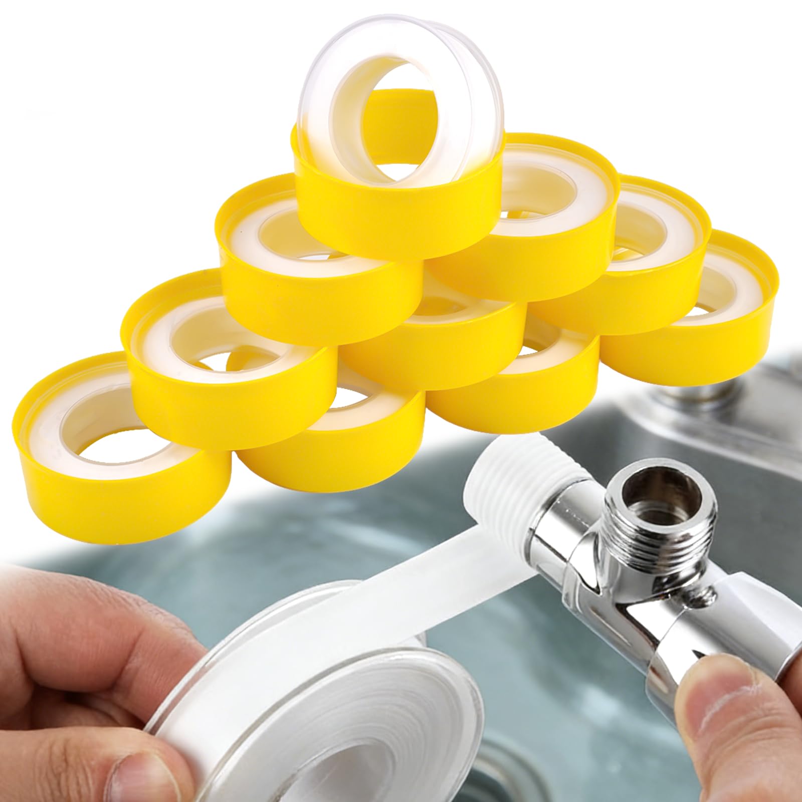 10 Rollos Cintas de Sellado para Roscas en PTFE 14mm x 12m Cinta Selladora de Tubería, Cinta Teflon Fontaneria, Cinta Selladora Impermeable Teflón para Reparación y Sellado de Tuberías, Grifos