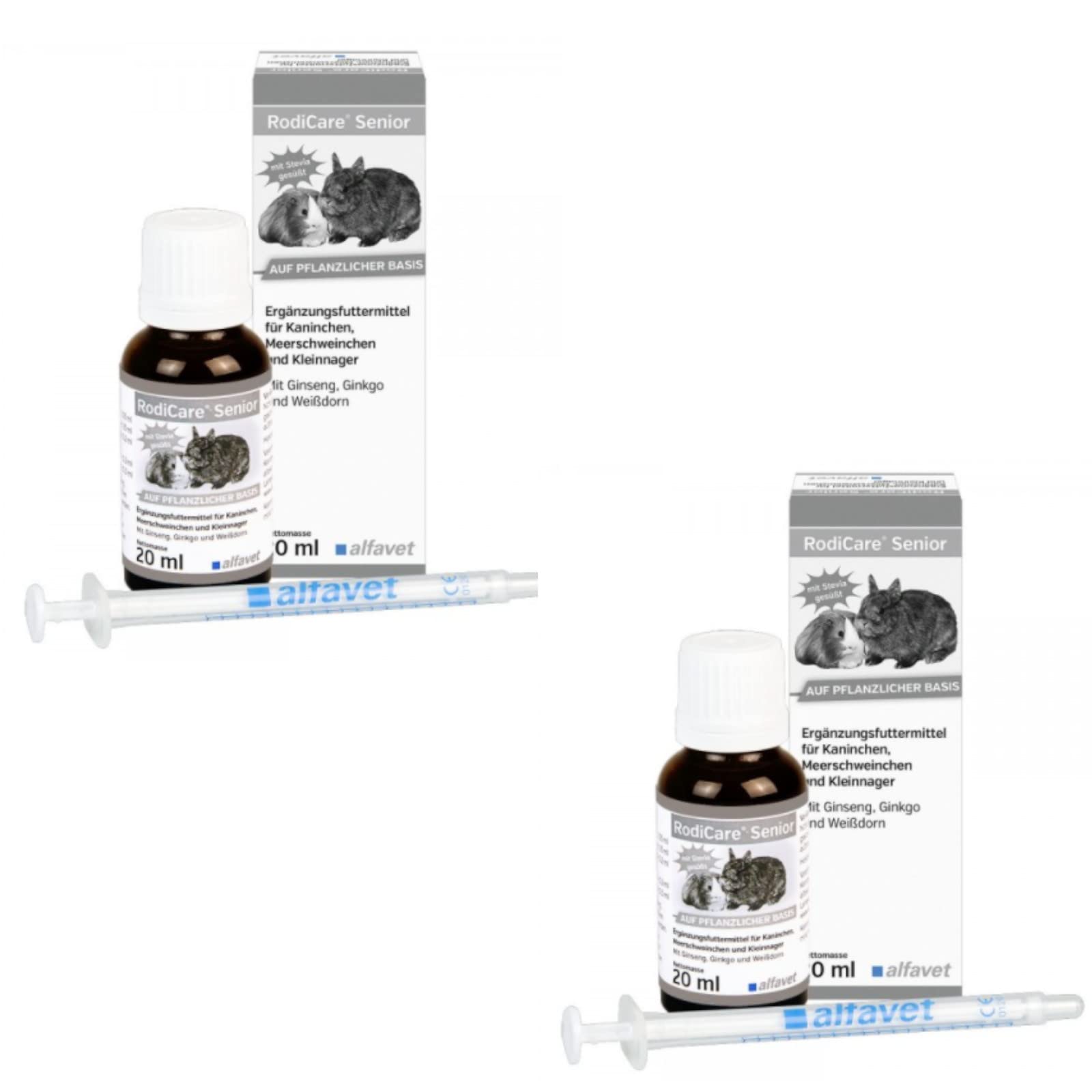 Alfavet RodiCare Senior | Doppelpack | 2 x 20 ml | Ergänzungsfuttermittel für Kaninchen, Meerschweinchen und Kleinnager | Mit Ginseng, Ginkgo und Weißdorn