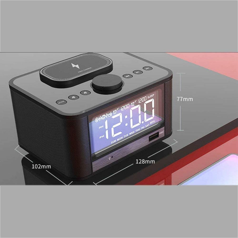 Sveglia Digitale con Ricarica Wireless, Grande GUIDATO Display, Altoparlante Bluetooth, Supporto Audio 2.1 Canale 5WX2 FM. Speaker Bluetooth 4.2 Radio Bluetooth TF/USB/AUX/LCD Sveglia elett